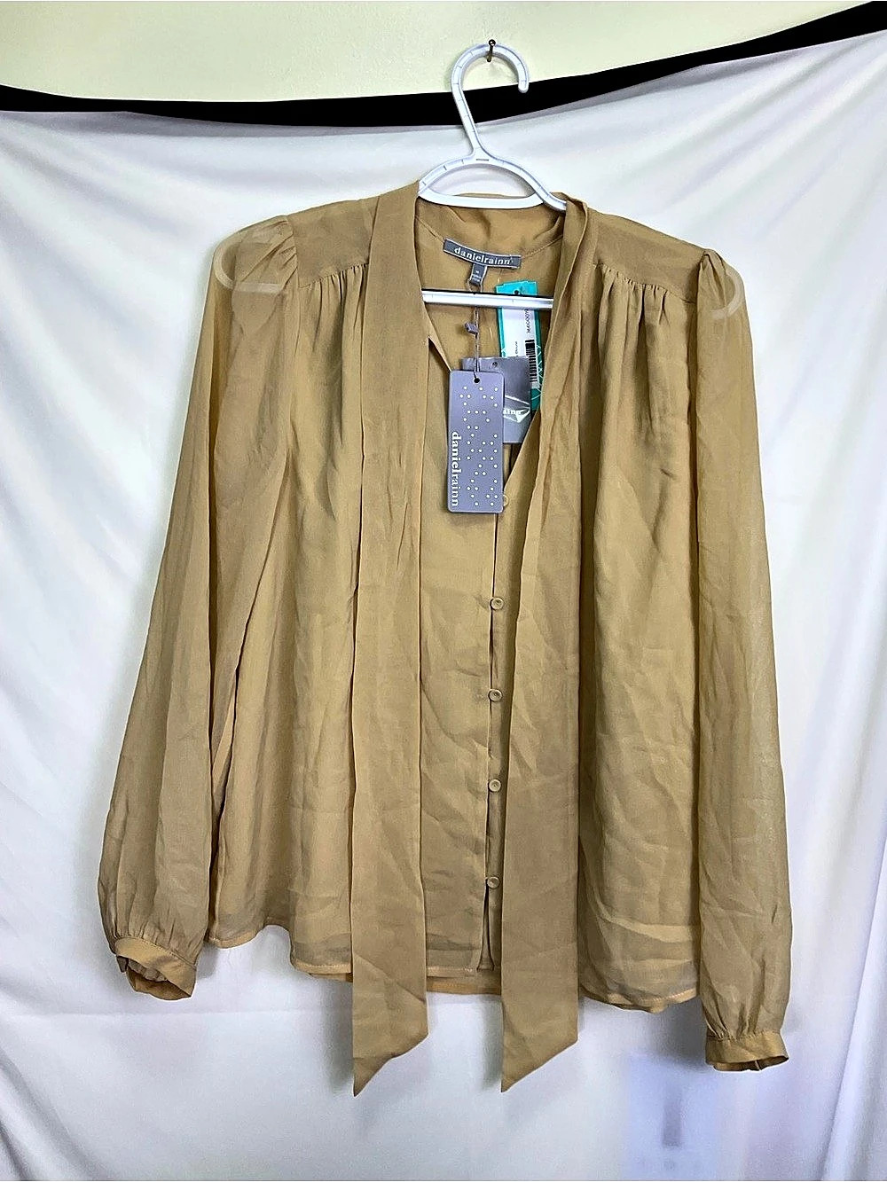 daniel rainn Raya Neck Blouse V-Neck Blouse in Tan